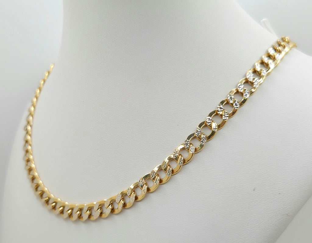 14KT TWO TONE CUBAN CURB FLAT CHAIN Size 22INCH 6MM Weight 22.8GR