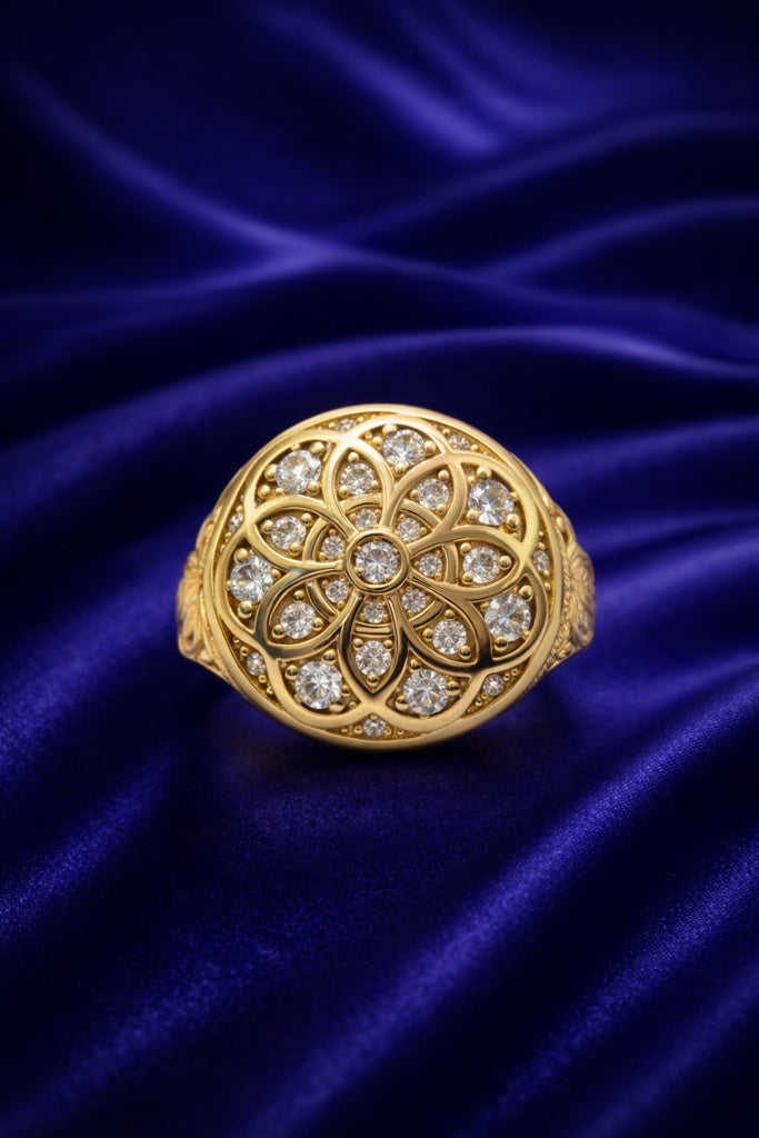 10KT ROUND FLOWER DESIGN SMALL ROSETTA MAN'S RING Size 12 Weigth 4.8GR
