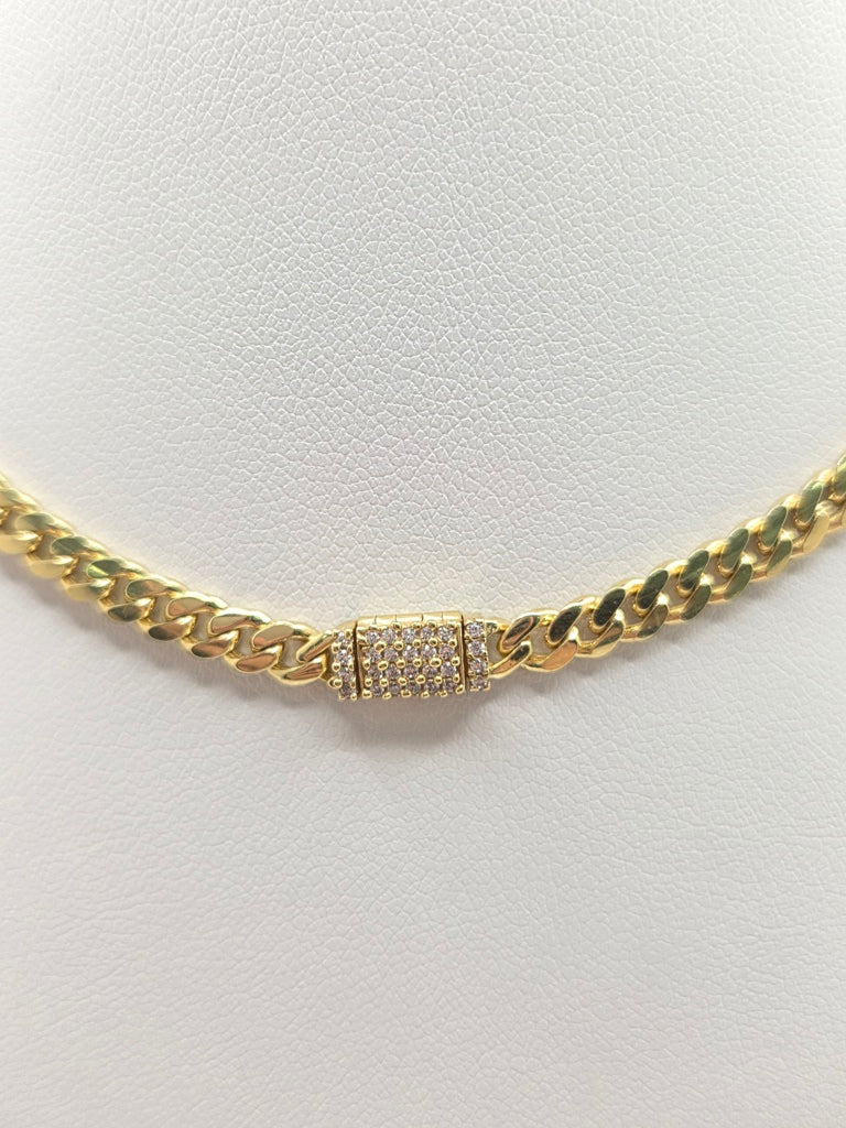 10KT SOLID MIAMI CUBAN CHAIN CZ LOCK Size 22INCH 6MM Weight 53.4GR