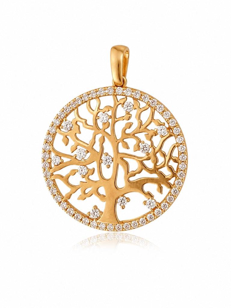10KT CZ AROUND LIFE TREE ROUND PENDANT  Weigth 1.6GR