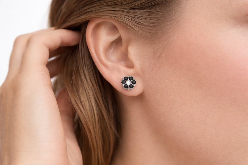 10KT BLACK FLOWER DIAMOND EARRINGS Size 0.50CT