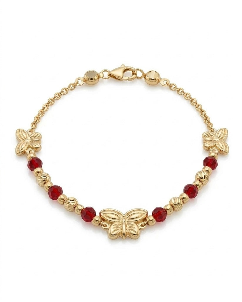 10KT BUTTERFLY BRACELET WITH RED STONES DETAIL Size 7INCH Weight 4.2GR