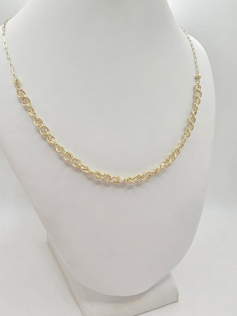 14KT PAPER CLIP CHAIN WITH BRAIDED CHAIN DETAIL Size 18INCH Weight 5.2GR