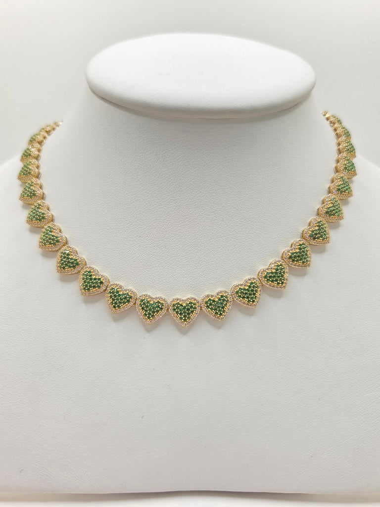 10KT GREEN HEART NECKLACE CZ Size 18INCH Weight 27.6GR