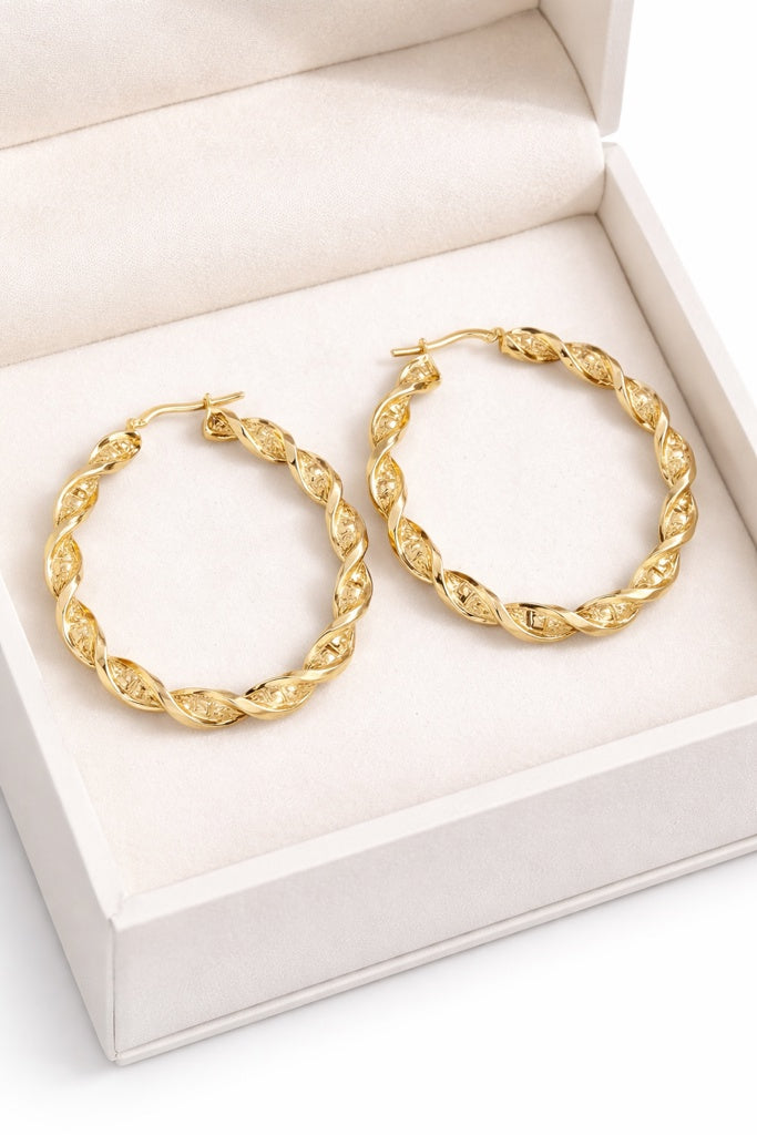 14KT MODERN CROOKED GREEK DESIGN HOOPS EARRINGS Size 5 Weight 6.3GR