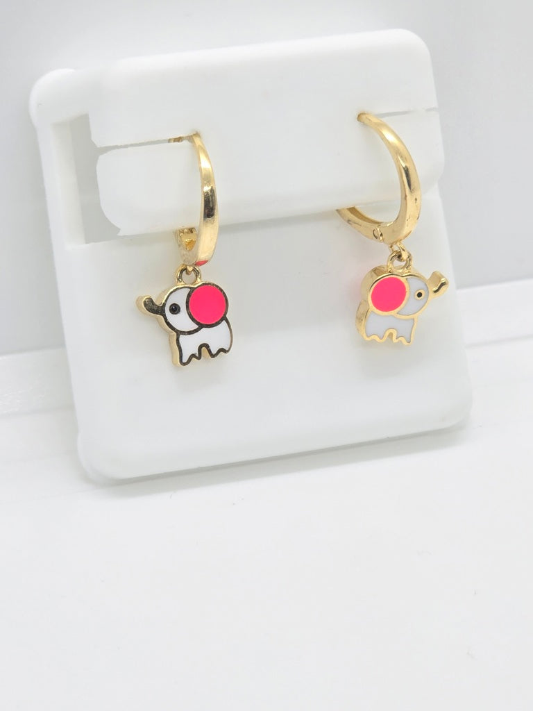 10K WHITE/GREY ELEPHANT HOOP EARRINGS