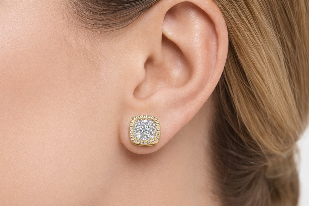 14KT ELGANT SQUARE NATURAL  DIAMOND EARRINGS