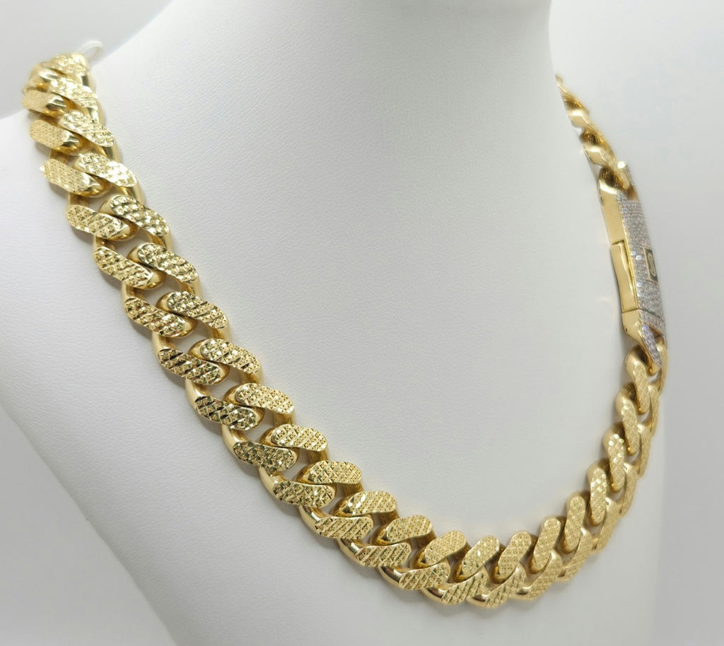 10KT CERTIFIED DIAMOND CUT MONACO CHAIN  CZ Size 13MM 24INCH Weight 46.6GR