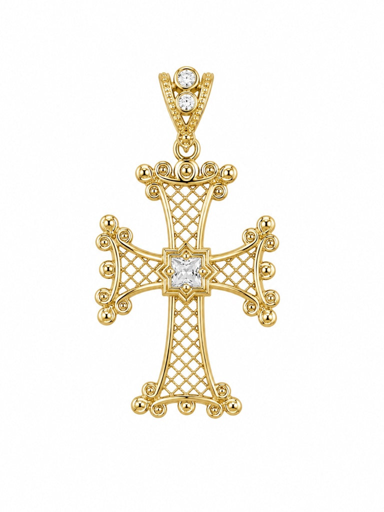 10KT VINATAGE SQUARE CROSS PENDANT Size LARGE Weight 4.1GR