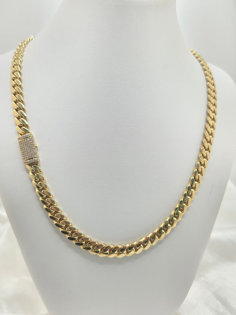 10KT SOLID MIAMI CUBAN CHAIN CZ LOCK Size 26INCH 8MM Weight 107.2GR