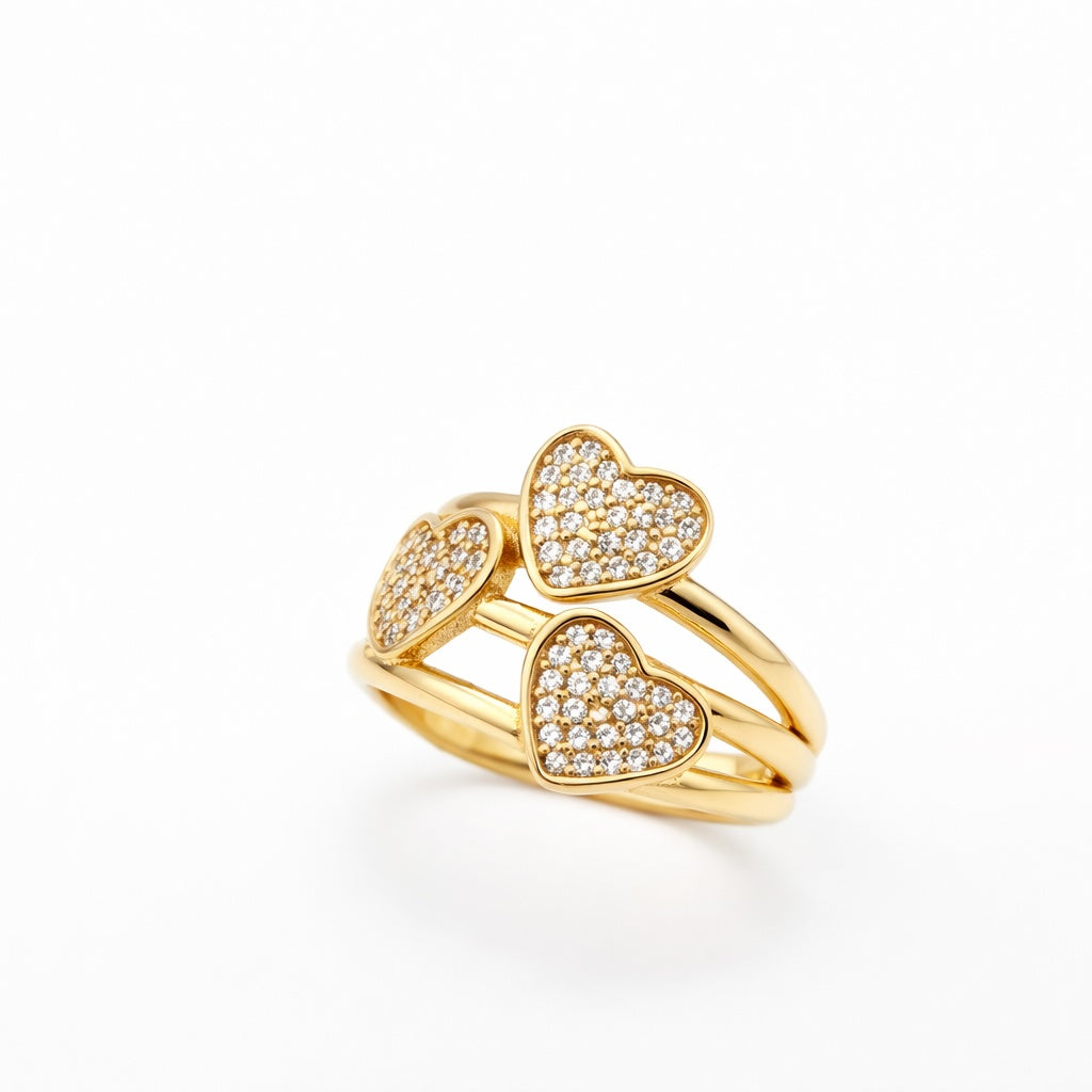 14KT THREE HEARTS CZ DETAIL RING Size 8 Weight 2.9GR