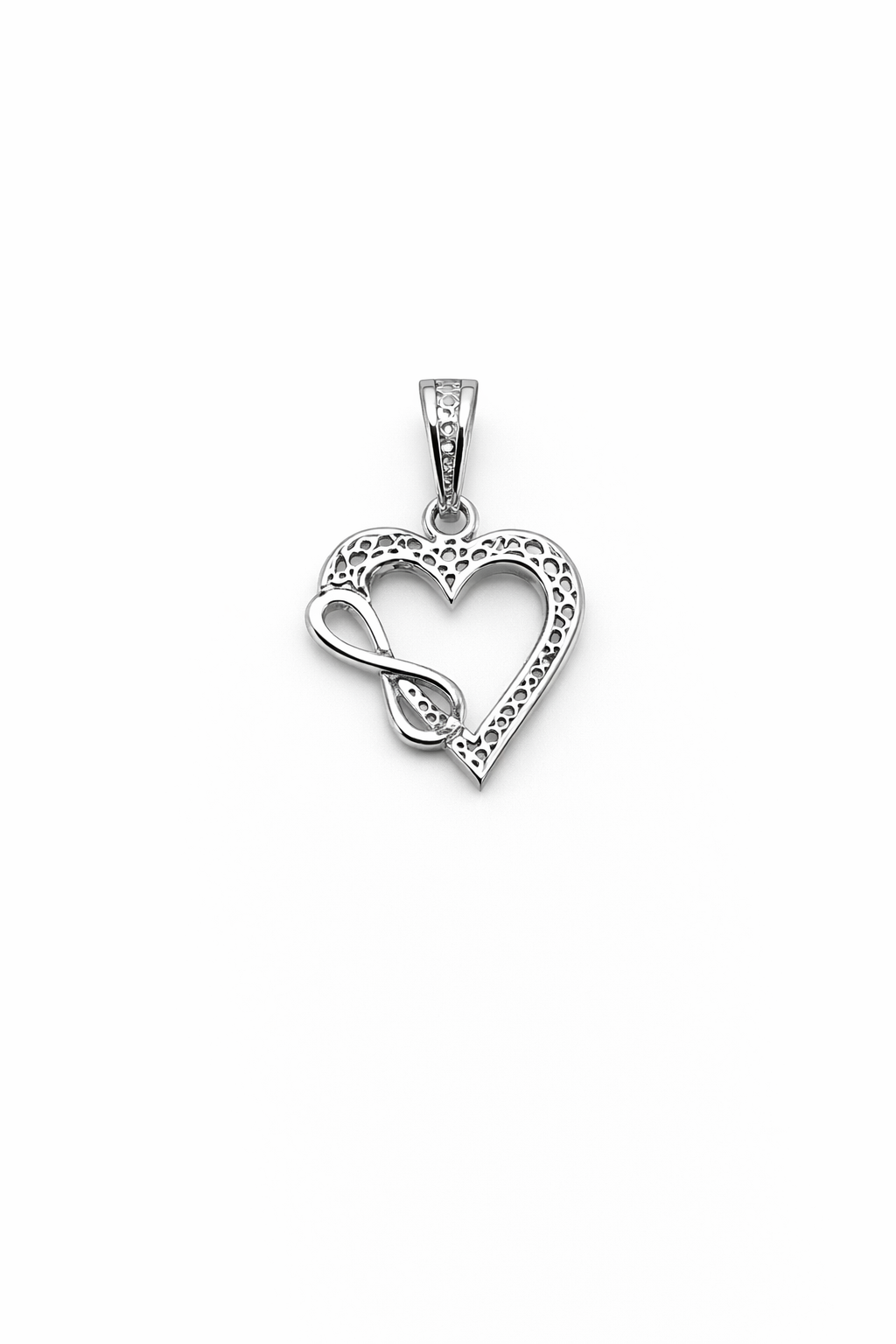 10KT WHITE GOLD  HEART WITH INFINITY  DIAMOND PENDANT Size  Weigth 0.9GR
