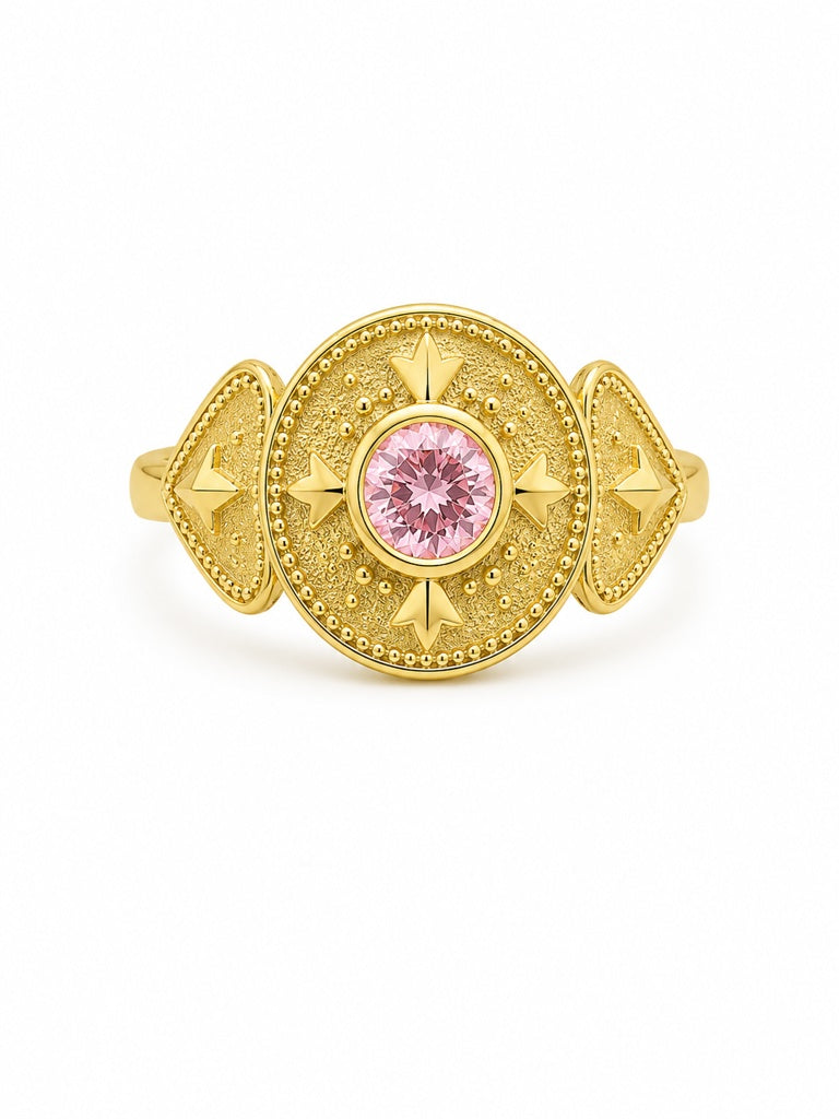 14KT VINTAGE STYEL PINK OVAL STONE RING Size 8 Weigth 6.4GR