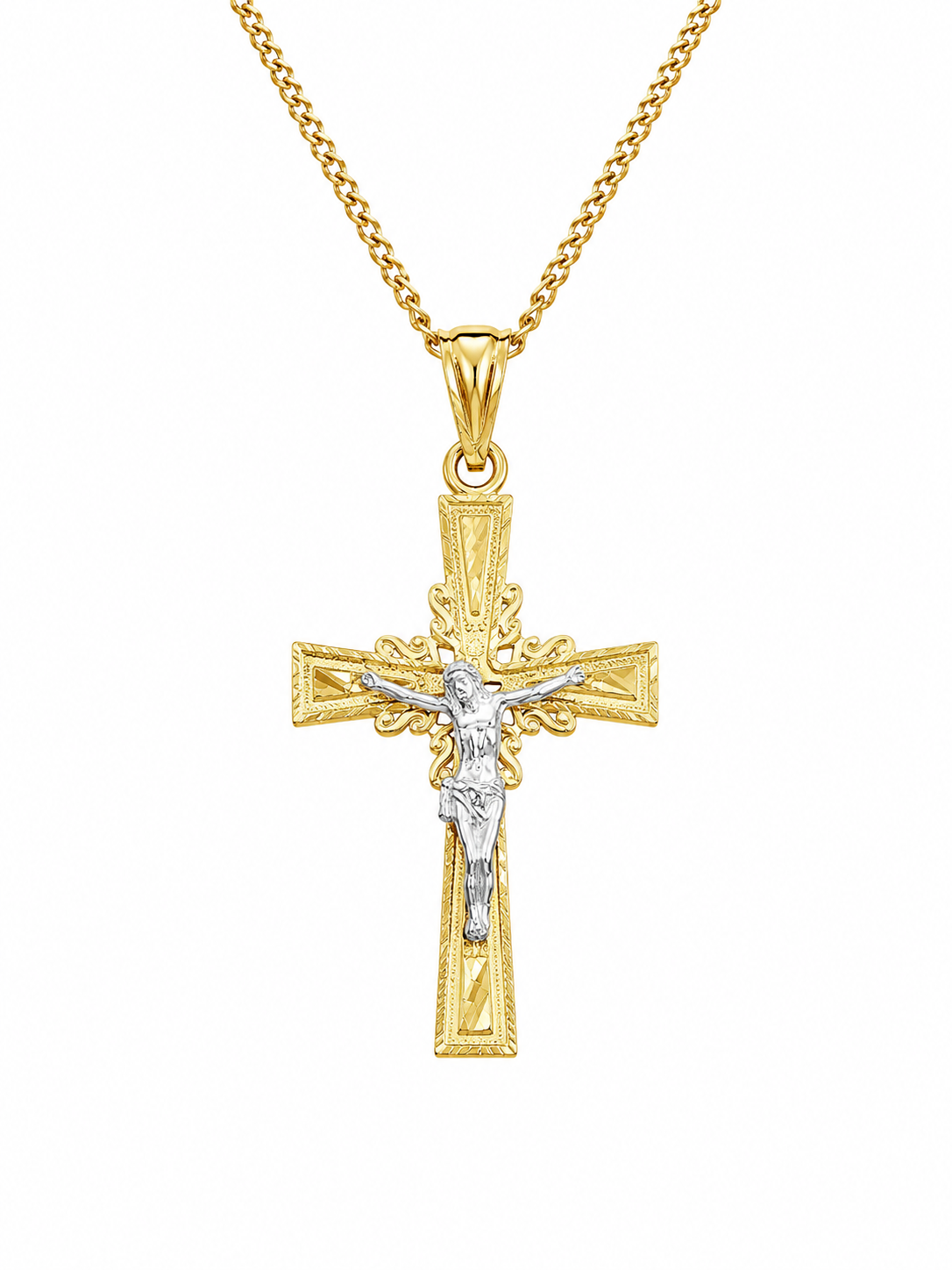 10KT TWO TONE CHRIST ON CROSS PENDANT Size SMALL Weight 2.1GR