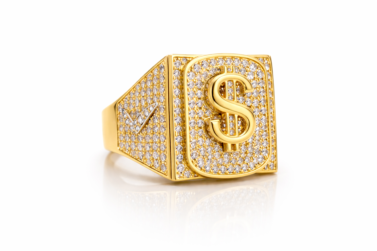 14KT CZ BACKGROUND MONEY SYMBOL RING Size 10 Weigth 9.6GR
