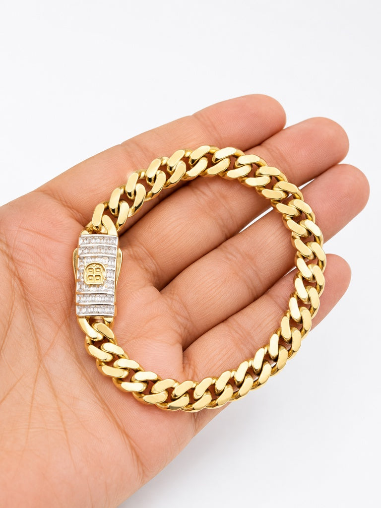 10KT MONACO STYLE BRACELET Size 8.5INCH 8MM