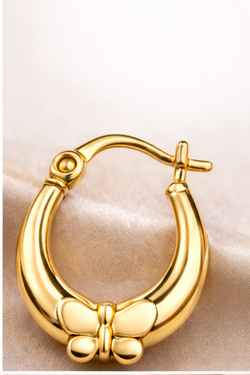 14KT SMALL BUTTERFLY DETAIL BABY'S HOOPS EARRINGS Weight 1.2GR