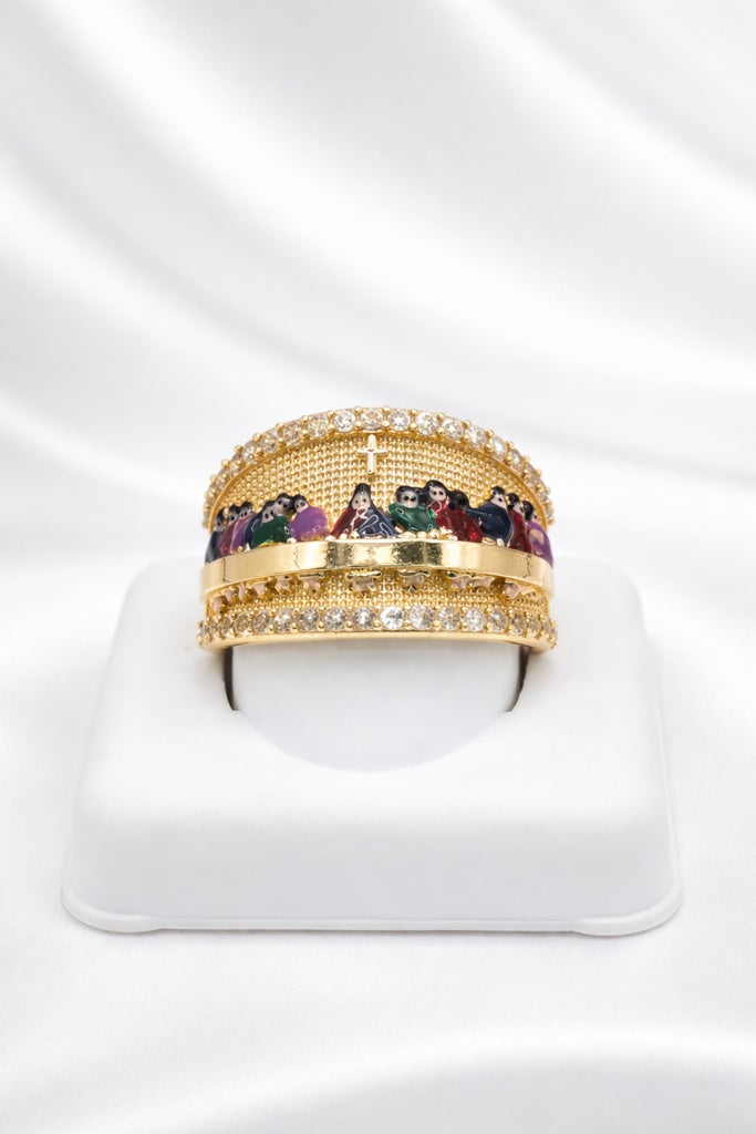 10KT COLOR LAST SUPPER CZ FRAME  RING Size 11 Weigth 6.4GR