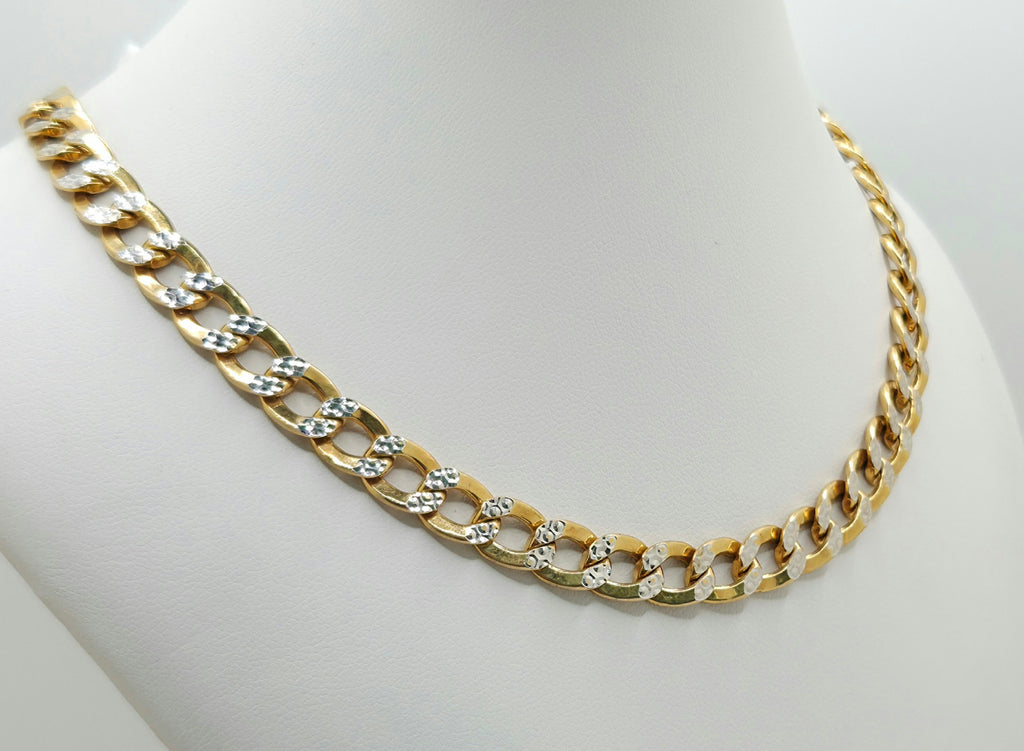 10KT TWO TONE CUBAN CURB FLAT CHAIN Size 24INCH 8MM Weight 26.6GR