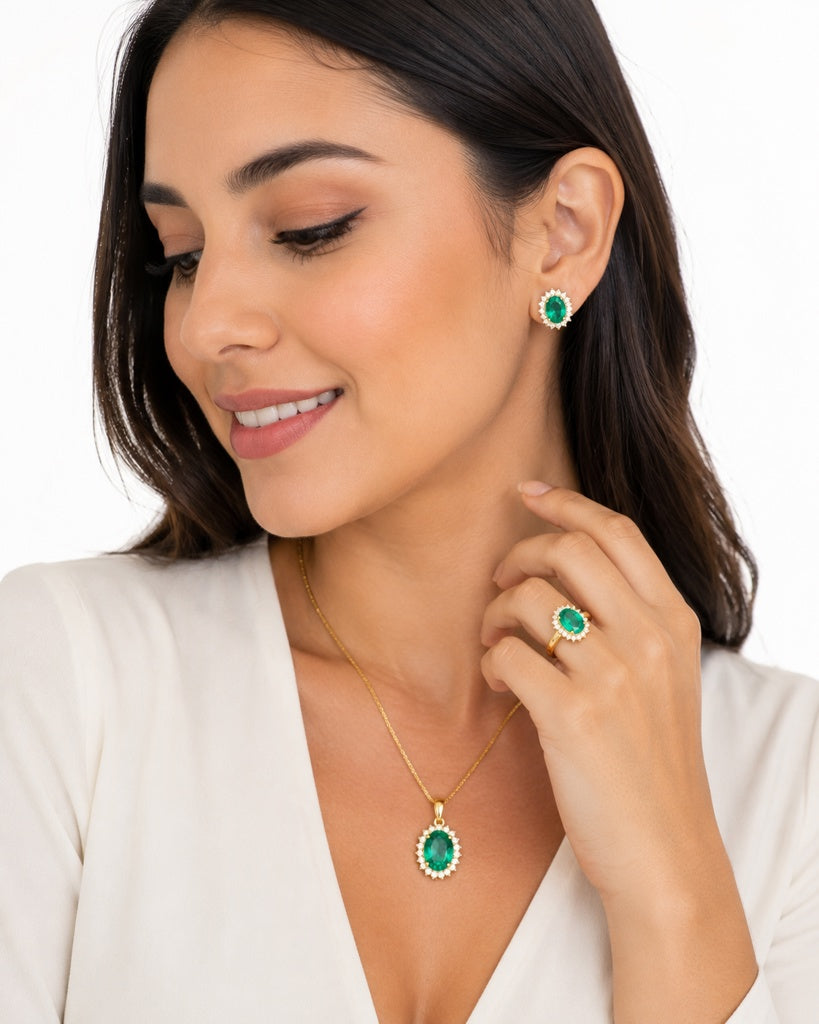 14KT LAB GROWN DIAMOND STUD 3.34CT EMERALD EARRINGS Size M D-0.56CT