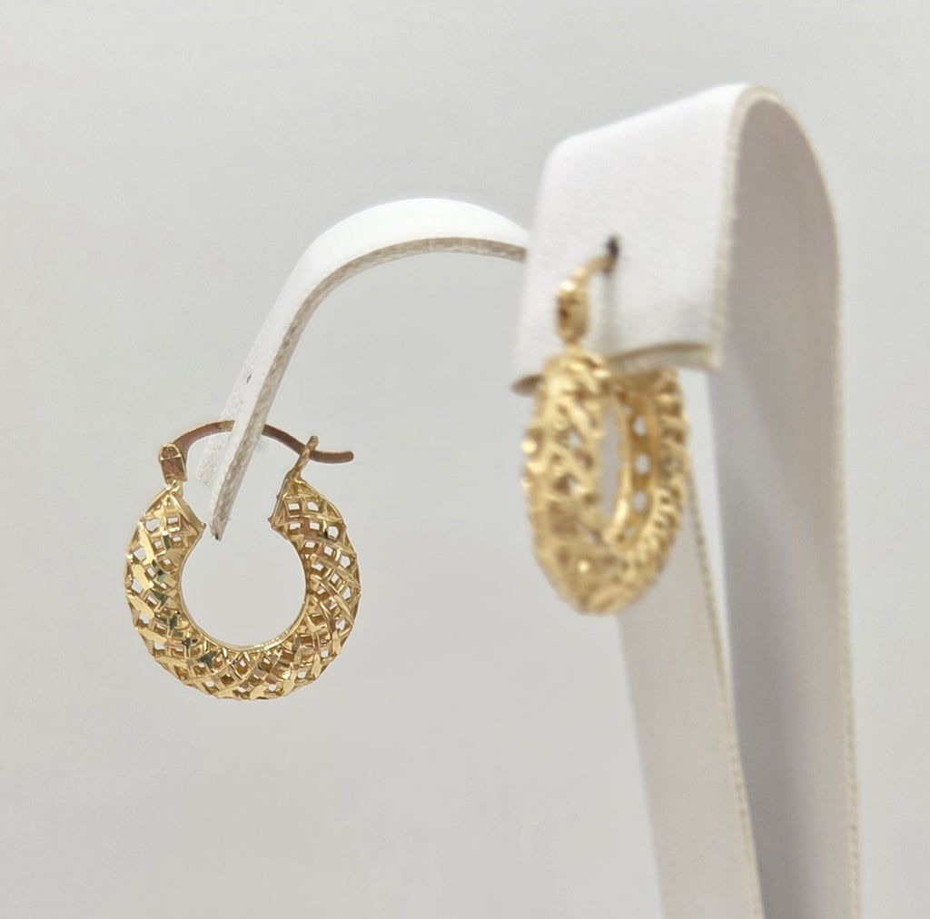 10KT ROUND MESH STYLE HOOPS EARRINGS Weight 2.3GR