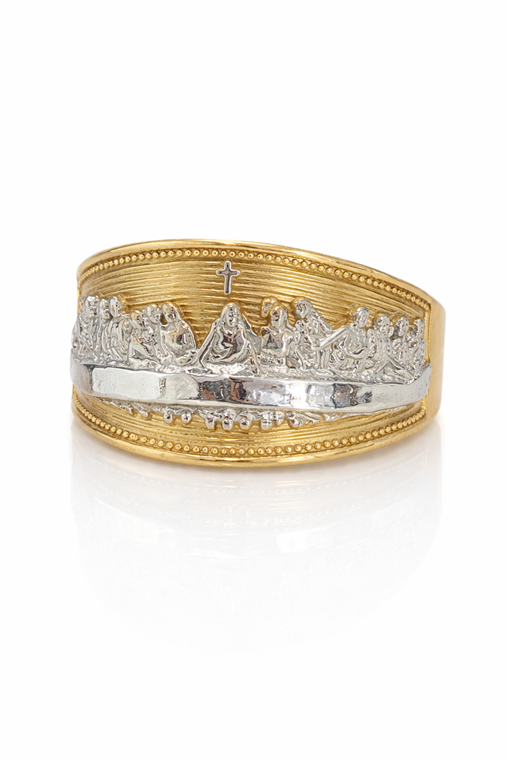 10KT LAST SUPPER RING WITH DETAILS IN TWO TONES Size 11 Weight 5.2GR