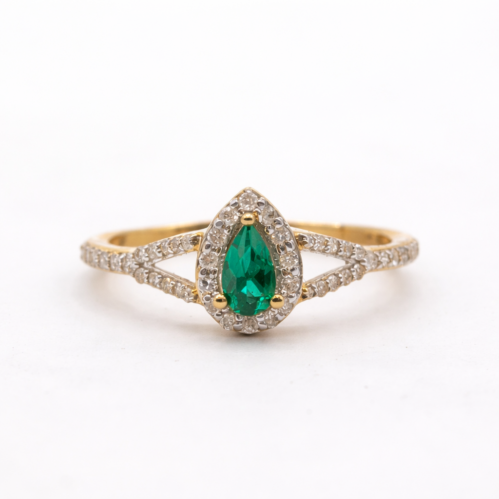 14KT NATURAL DIAMOND PEARL LAB DIAMOND ESMERALD ELEGANT RING Size 7/0.43CT/1.02GM