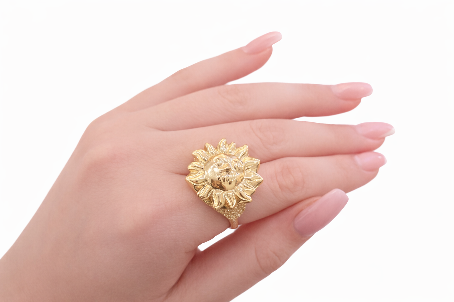 14KT CZ  SUN FACE RING Size 8 Weigth 4.5GRS