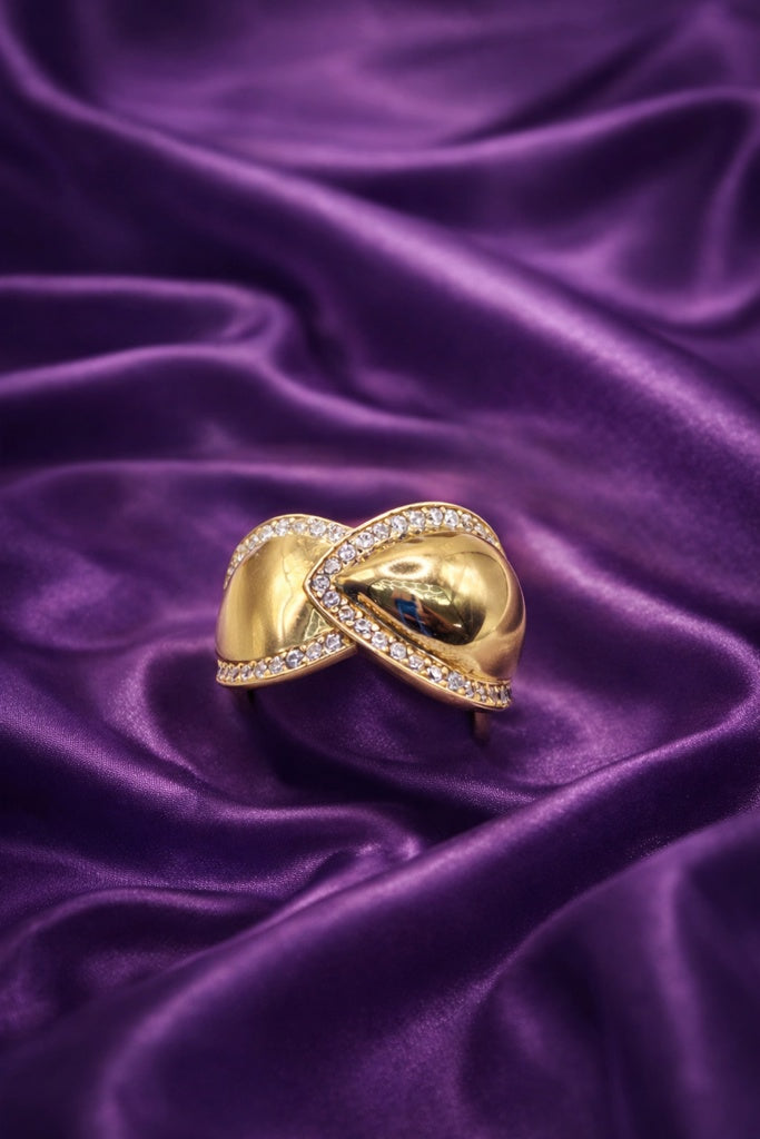 10KT MODERN LEAF DESIGN CZ FRAME RING Size 8-8.5 Weigth 2.8GR