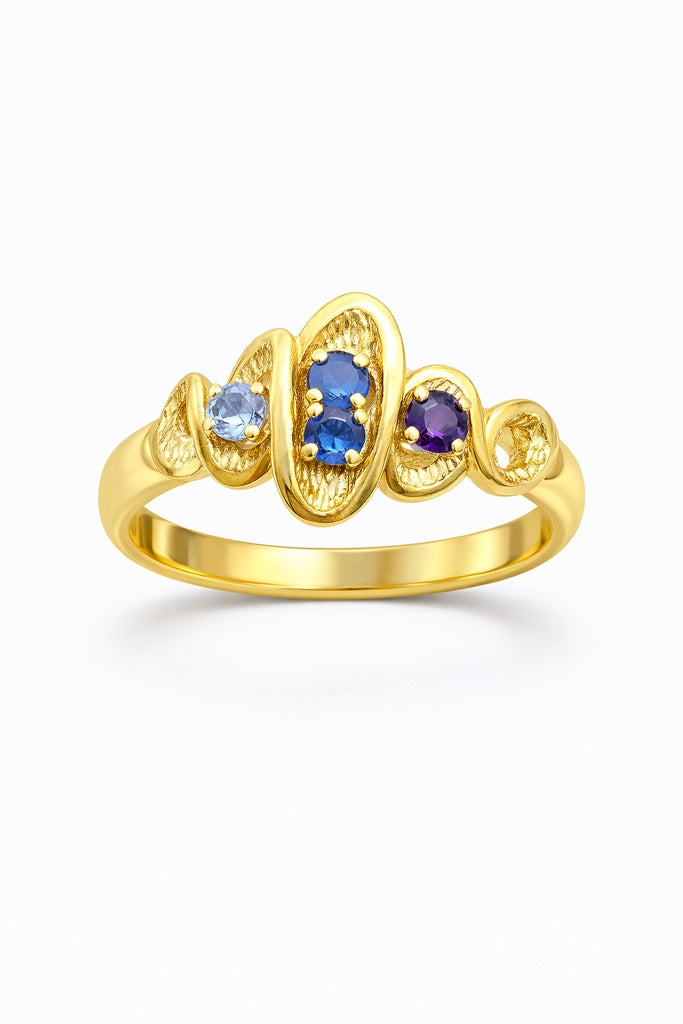 14KT EXOTIC CURVY RING WITH BLUE DETAILS SIZE 11.5 Weight 5GR
