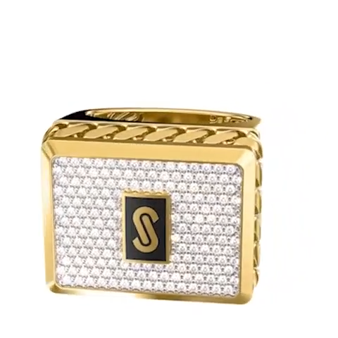 10KT WHITE CZ RECTANGULAR CHAIN DETAIL CERTIFIED MONACO RING Size 10.5 Weight 11.8GR
