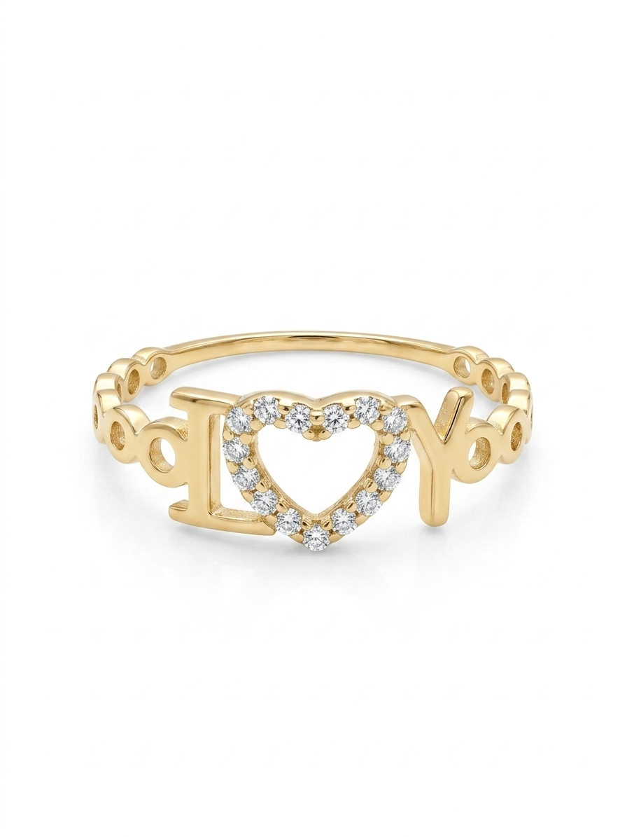14KT BEAUTIFUL RING WITH A HEART FILLED WITH CZ AND INFINITY ON THE SIDES Size 7 Weight 1.2GR