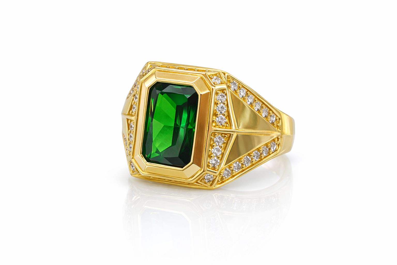 14KT GEOMETRIC GREEN STONE RING Size 10 Weight 7.9GR