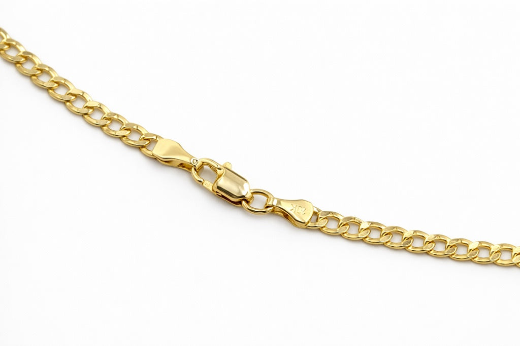 10KT HOLLOW CUBAN CURB FLAT CHAIN Size 20INCH 3.5MM Weigth 4GR