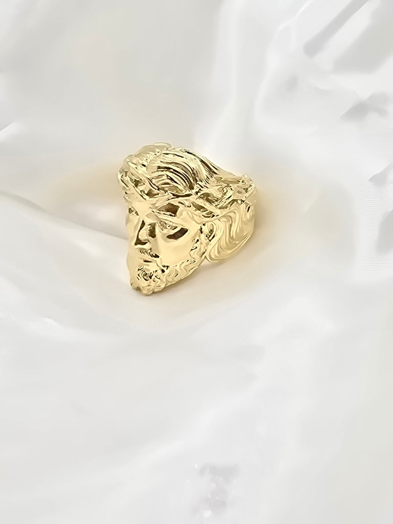 10KT JESUS FACE RING Size 12.5 Weight 23.2GR