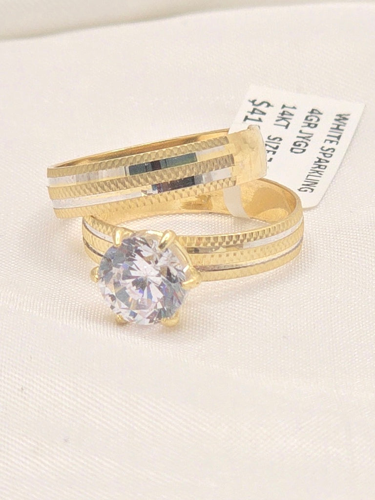 14KT WHITE SPARKLIN DETAIL WOMAN'S ENGAGEMENT RING Size 7 & 8 Weight 4GR