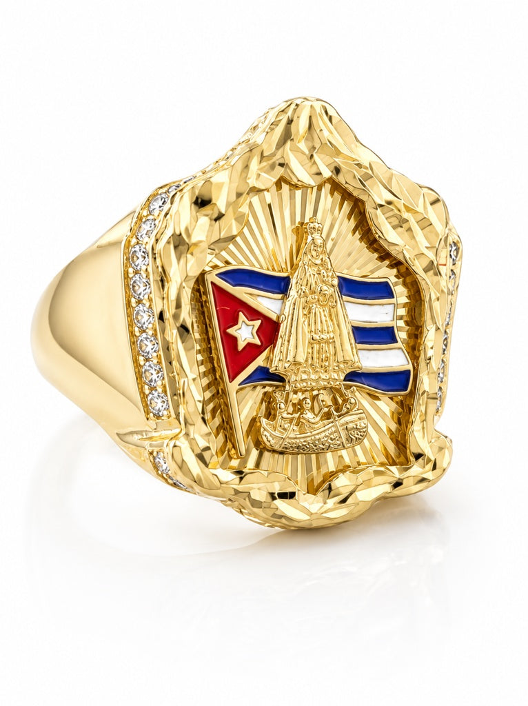 10K CUBAN FLAG BACKGROWN HOUSE STYLE CARIDAD RING Size 12
