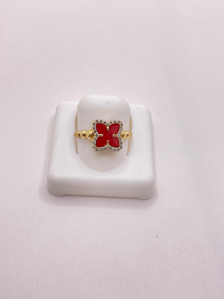 10KT DELICATE RED FLOWER RING Size 7.5 Weight 1.91GR