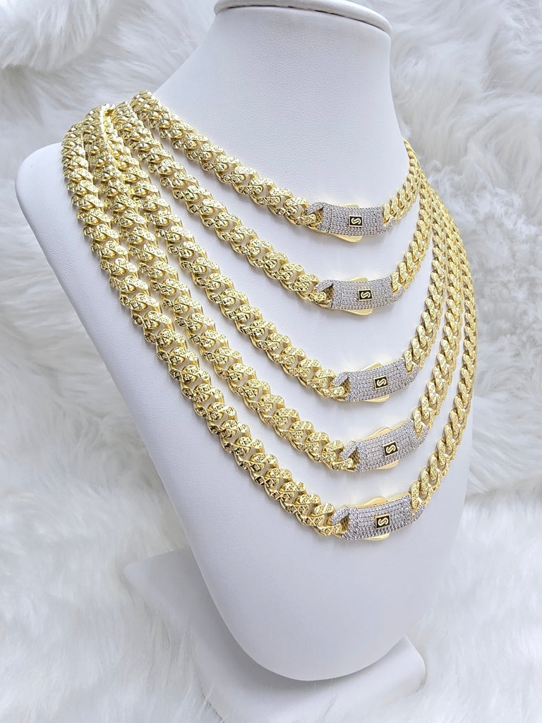 10KT DIAMOND CUT CERTIFIED CZ LOCK MONACO CHAIN 8MM 22.3GR