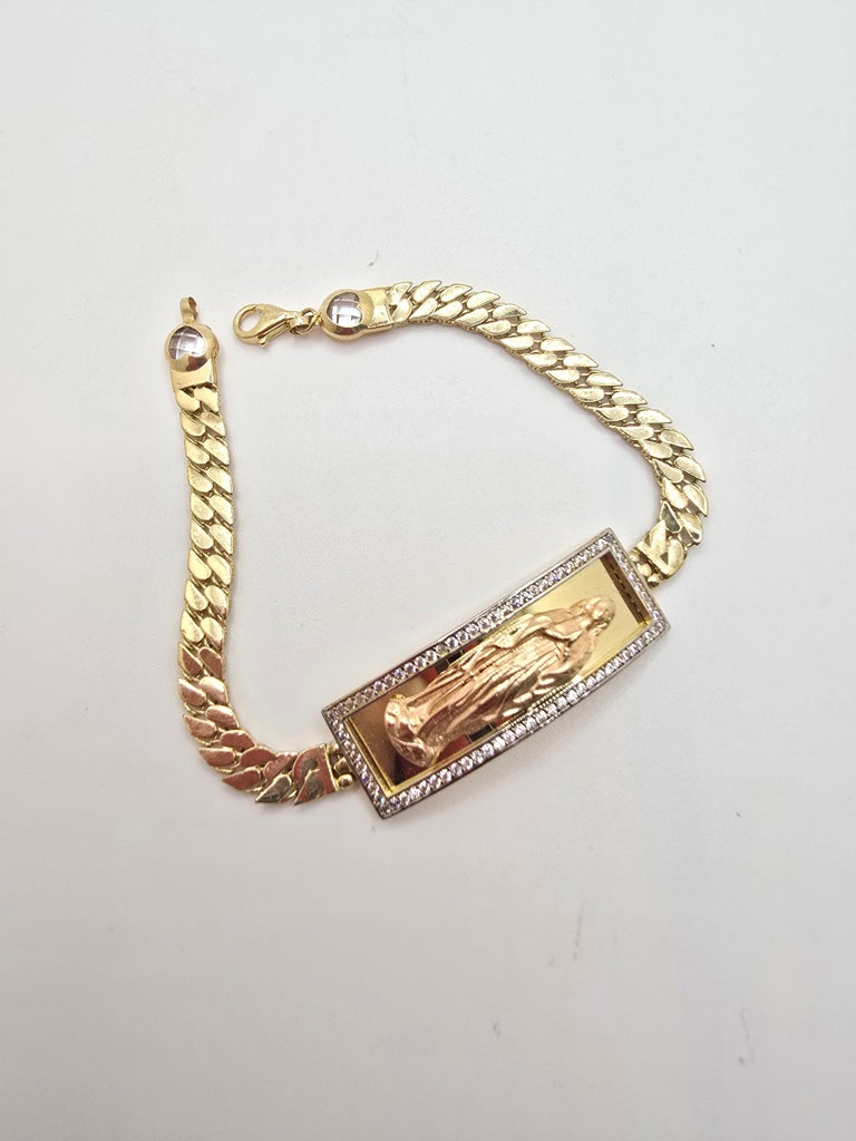 10KT FLAT CURB LINK BRACELET WITH VIRGIN MARY Size 7INCH 5.5MM Weight 10.6GR