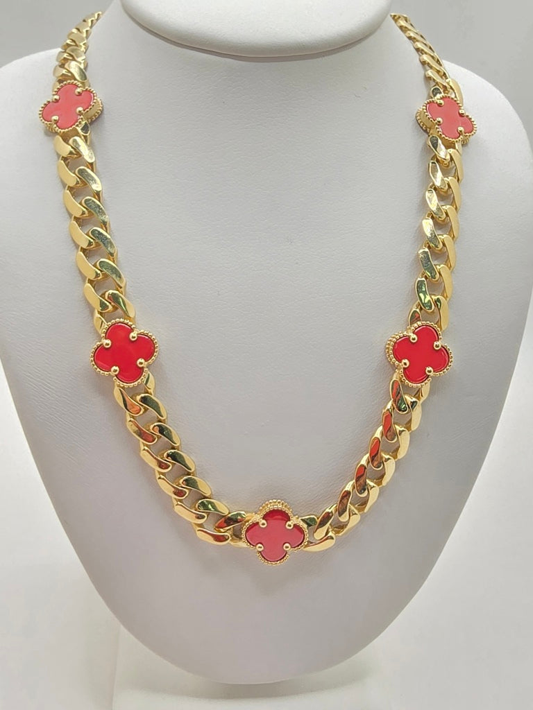 14KT RED CLOVER MONACO STYLE CHAIN Size 18INCH 7MM Weight 25.2GR