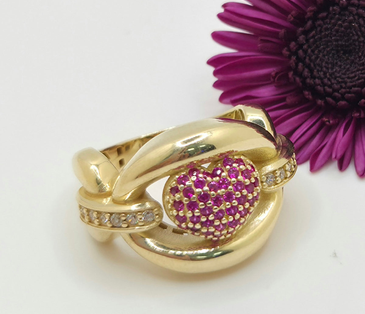 14KT MAXI STYLE CHAIN AND PINK HERAT RING Size 7 & 8 Weight 7.3GR