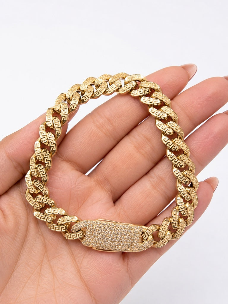 10K GREEK MONACO STYLE BRACELET Size 8INCH 10MM