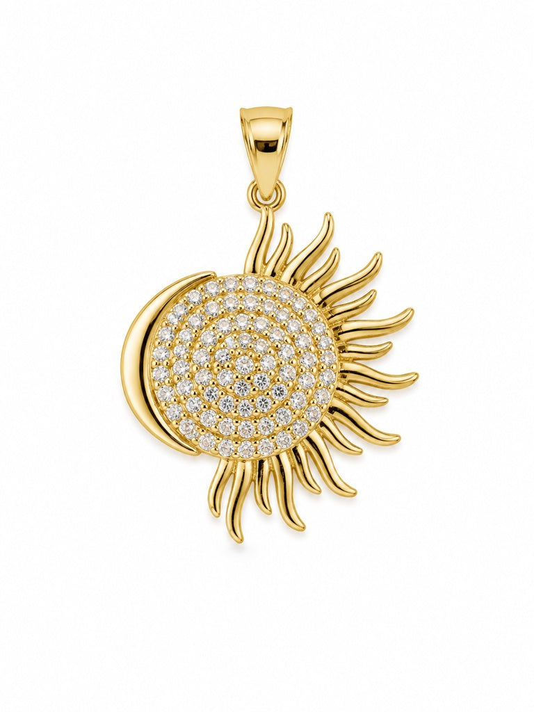 14KT CZ MOON & SUN PENDANT Size SMALL Weigth 2.2GR