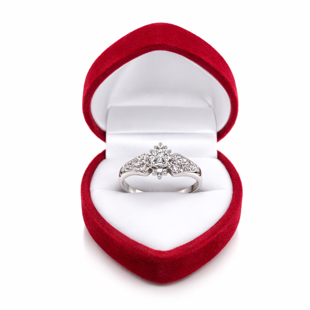 10KT WHITE GOLD ALMOND SHAPE DIAMOND ELEGANT RING Size 7 Weigth 1.8GR