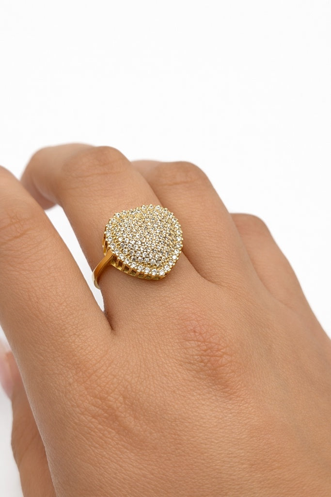 14KT ELEGANT CZ FILLED HEART RING Size 7 Weight 3.3GR