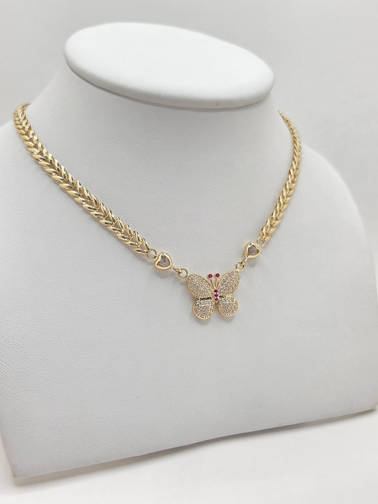 14KT CZ BUTTERFLY LEAF DESIGN LINK NECKLACE Size 18INCH Weight 11.4GR