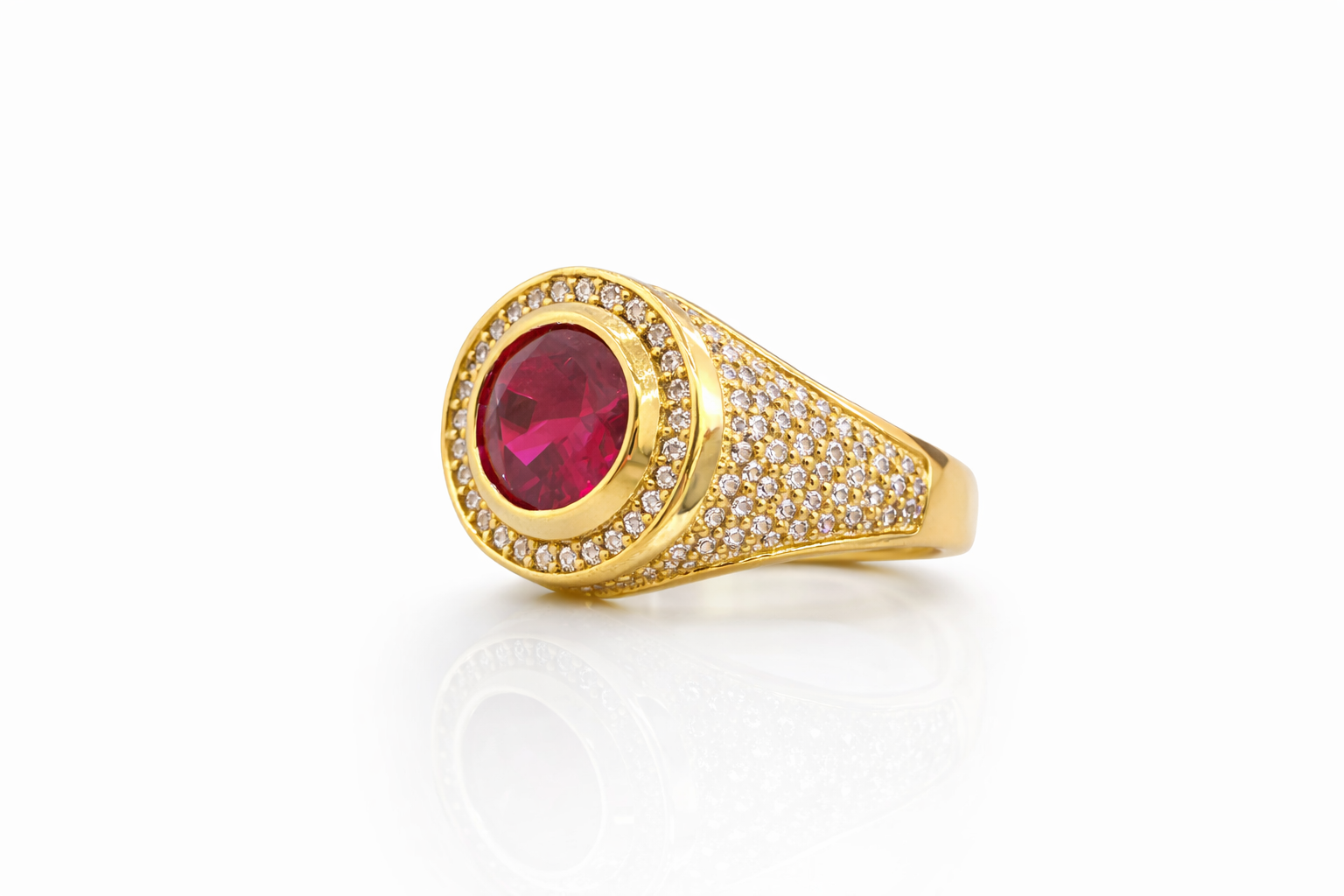 14KT ROUND RED STONE CZ RING Size 9.5 Weight 7.0 GR
