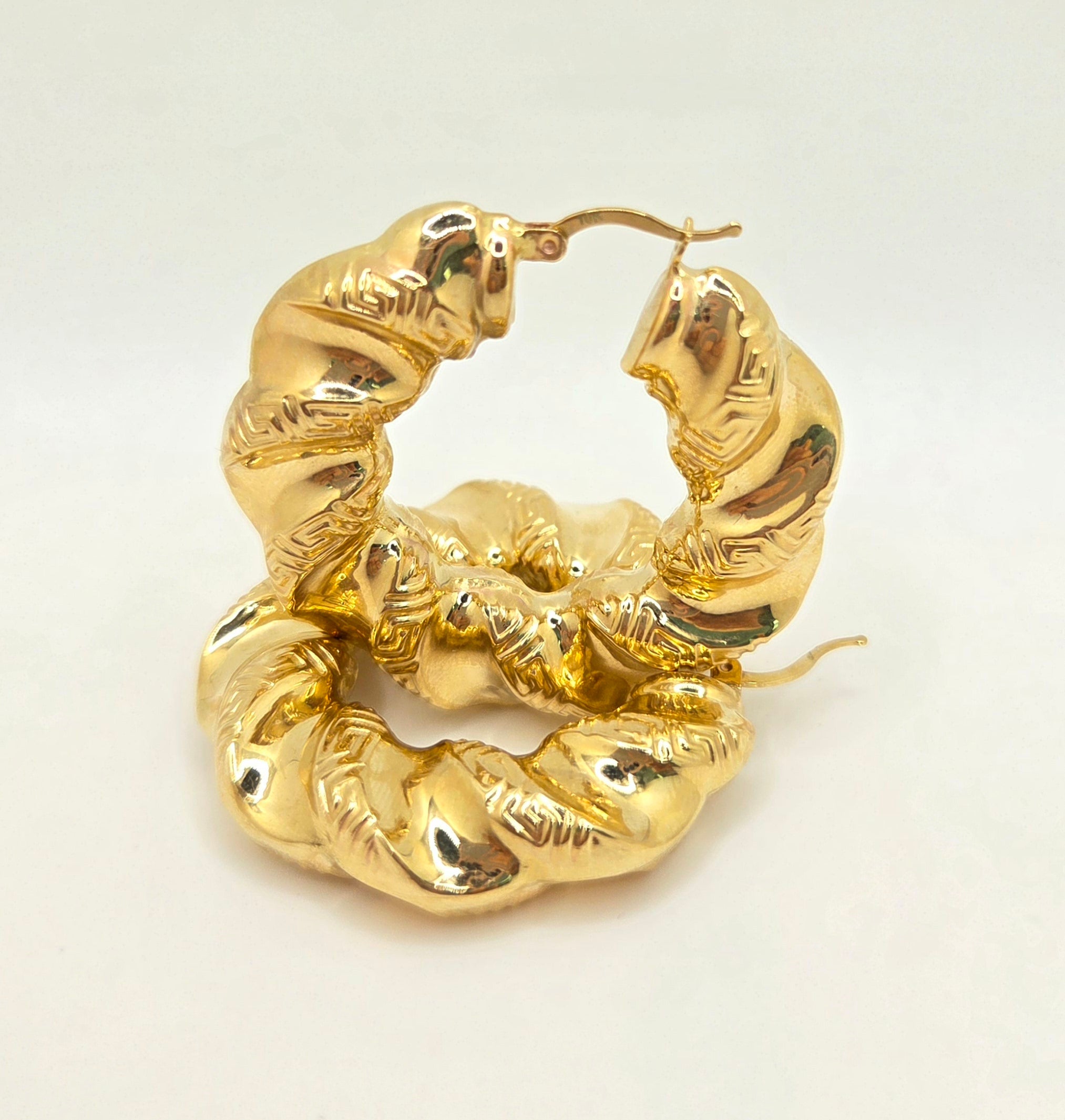 10KT LARGE ELEGANT TWISTED GREEK DESING HOOPS EARRINGS Weight 13.5GR
