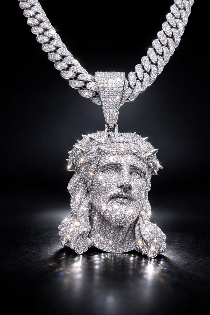 925 MOISSANITE JESUS FACE PENDANT SMALL 5.65 CTW